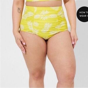NWT Torrid High Rise Ruched Swim Bottom Graphic Pineapple Yellow